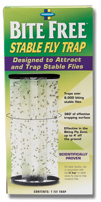 Bite-Free Stable Fly Trap available from Rincon-Vitova for safe, non-toxic fly control.